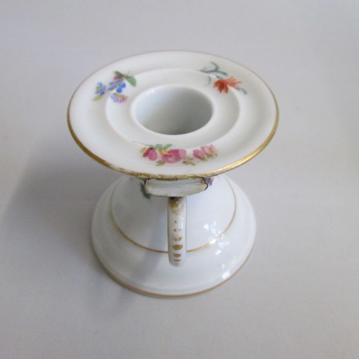 A Late Meissen candlestick and a Meissen Chamber stick painted with flower sprigs along with a - Image 2 of 4