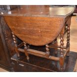 1930s/40s barley twist oak drop leaf table with gate legs