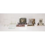 Collection of Deco mantle photo frames, Bakerlite chrome and marble etc