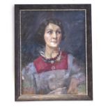 A portrait of a young lady seated c1920s in the Bloomsbury style, oil on board