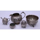 A collection of five Indian silver cruet set, weight: 355.65g
