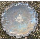 A very large Armorial silver plated Salver and a collection of silver plated items