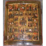 A 19th century icon, Resurrection and Descent and twelve Cardinal Feasts and twelve Cycles of