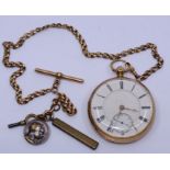 A Victorian 18ct. yellow gold cased pocket watch, key wind, having white enamel Roman numeral dial