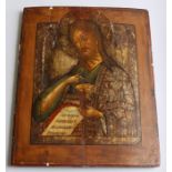 An 18th century icon, Desis of St John the Baptist, 40 x 42cm Condition: Faults