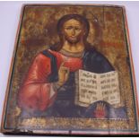 A 19th century icon, Christ Pantocrator, 34 x 43cm