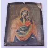 A 19th century icon, The Virgin and Child Quick to Listen, 17.5 x 22cm  Condition: requires