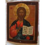 A 19th century icon, Christ Pantocrator, 39 x 50cm