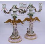 A large pair of 19th cent Meissen candelabra, faults