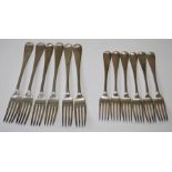 John James Whiting, a set of six silver table forks and a set of six silver salad forks. London