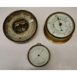 An aneroid barometer thermometer by Bailey, Birmingham and another two smaller similar barometers,