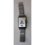 A circa 1920/30's Swiss nickel plated 'jump hour' wristwatch, un numbered 17 jewel movement,