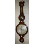 A 19th century mahogany and line inlaid barometer thermometer, having silver register, inscribed M