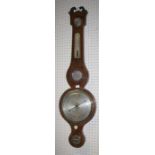 A 19th century mahogany and line inlaid barometer thermometer having silver register inscribed D