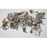 A large collection of 925 stamped white metal items including necklaces, pendants, bracelets and