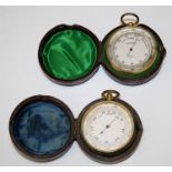 A cased pocket barometer and another similar inscribed M D S London, D 4.5cm