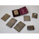 A Victorian style silver card case, inscribed, Birmingham 1908 H9.5cm together with five other