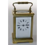 An early 20th century brass, five glass carriage timepiece, the gong striking movement faced by