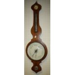 A 19th century oak barometer thermometer, with silver register, H101cm