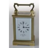 A 20th century brass, five glass carriage timepiece, the enamel Roman dial named J W Benson, London,