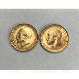Two George V Half Sovereigns 1914 and 1915.