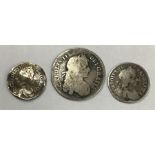 Charles II shilling, 1668 and two 1679 four pence