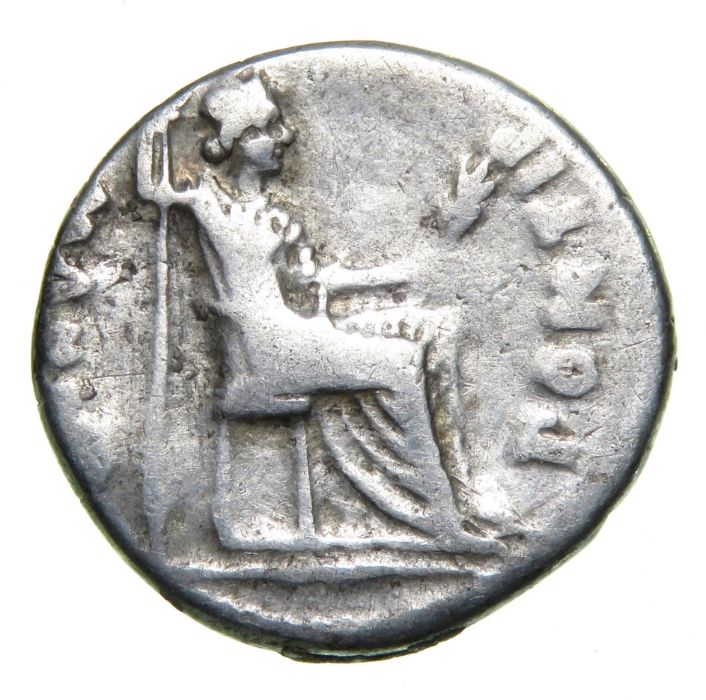 Tiberius Denarius.   Circa, 16 AD. Silver, 3.17 grams. 18.10 mm. Laureate bust right, TI CAESAR DIVI - Image 2 of 2