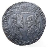 Phillip & Mary Shilling.  1544-58 AD. Silver, 31mm, 5.92g. Busts face to face, crown above. 1554.