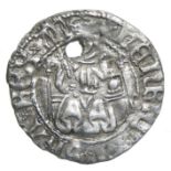 Henry VII Sovereign Penny.   Circa, 1485-1509 AD. Silver, 0.76 grams. 16.49 mm. King seated on