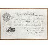 Bank of England £5 Banknote P. S. Beale, London July 31st 1952, Y47 037276.