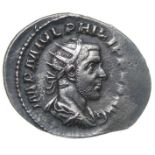 Philip I Antoninianus.   Rome, AD 245. Silver, 3.83 grams. 25.32 mm. Radiate bust right, IMP MIVL