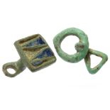 Celtic Button and Loop Fasteners.  Circa, 1st century AD. Copper-alloy, 8.1g. 34 mm & 30 mm, 13.0