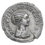 Plautilla Denarius.   Rome, AD 202. Silver, 1.69 grams. 19.07 mm. Draped bust right, PLAVTILLAE