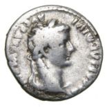 Tiberius Denarius.   Circa, 16 AD. Silver, 3.17 grams. 18.10 mm. Laureate bust right, TI CAESAR DIVI