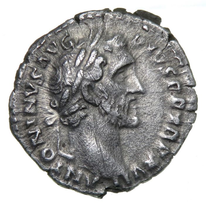 Antoninus Pius Denarius.   Rome, AD 152-3. Silver, 2.69 grams. 18.38 mm. Laureate bust right,