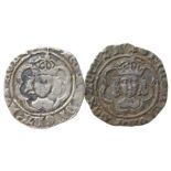 Two Henry VII Halfgroats.  Circa, 1885-1509 AD. Silver, 19mm, 1.35g & 20mm, 1.33g. Crowned facing