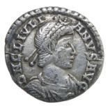 Julian II Siliqua.   Arles, AD 360-61. Silver, 1.67 grams. 16.91 mm. Diademed bust right, D N CL