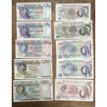 Bank of Ireland Banknotes of more modern and older undated 10 in total. Mainly of a high grade. £