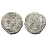 Plautilla Denarius.  Rome, AD 202. Silver, 2.09 grams. 18.52 mm. Draped bust right, PLAVTILLA