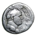 Vespasian Denarius.   Rome, AD 71. Silver, 3.01 grams. 18.37 mm. Laureate bust right, [IMP CAES VES]