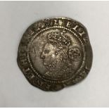 Elizabeth I Sixpence  Seventh Issue, 1601-2 AD. Crowned bust left, rose behind. ELIZABETH D G ANG FR