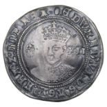 Edward VI shilling.   Fine Silver Issue, 1551-3 AD. Silver, 6.11 grams. 32.72 mm. Crowned facing