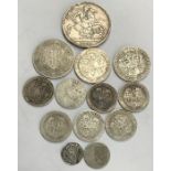 Victorian Silver Coins , includes 1890 Crown, 1896 Halfcrown,1893, 1900 Florins, 1887, 1893, 1895, 2