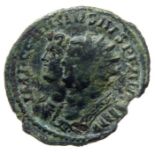 Carausius antoninianus, Colchester.  Obverse: IMP CARAVSIVS P F AVG; Jugate radiate busts of