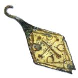 Anglo-Saxon Brooch.  Circa, 8th-9th century AD. Copper-alloy, 3.5 grams. 47 x 20 mm. A gilt bronze