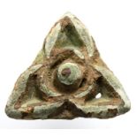 Anglo-Saxon Mount.   Circa, 8th-9th century AD. Copper-alloy, 40mm x 13mm, 33.2g. A trefoil or