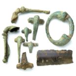 Prehistoric and Roman Artefact Group.  Includes a section of Bronze age rapier (51mm), an Iron age