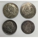 British Silver coins, includes George II 1758 Shilling, George III 1787 & 1817 Shillings with a 1787
