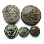 Greek Bronze Coin Group.  Coins of Antichos I, Antiochos IV, Ptolemy I, Athens and Skepsis.