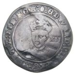 Edward VI shilling.   Fine Silver Issue, 1551-3 AD. Silver, 5.88 grams. 32.07 mm. Crowned facing